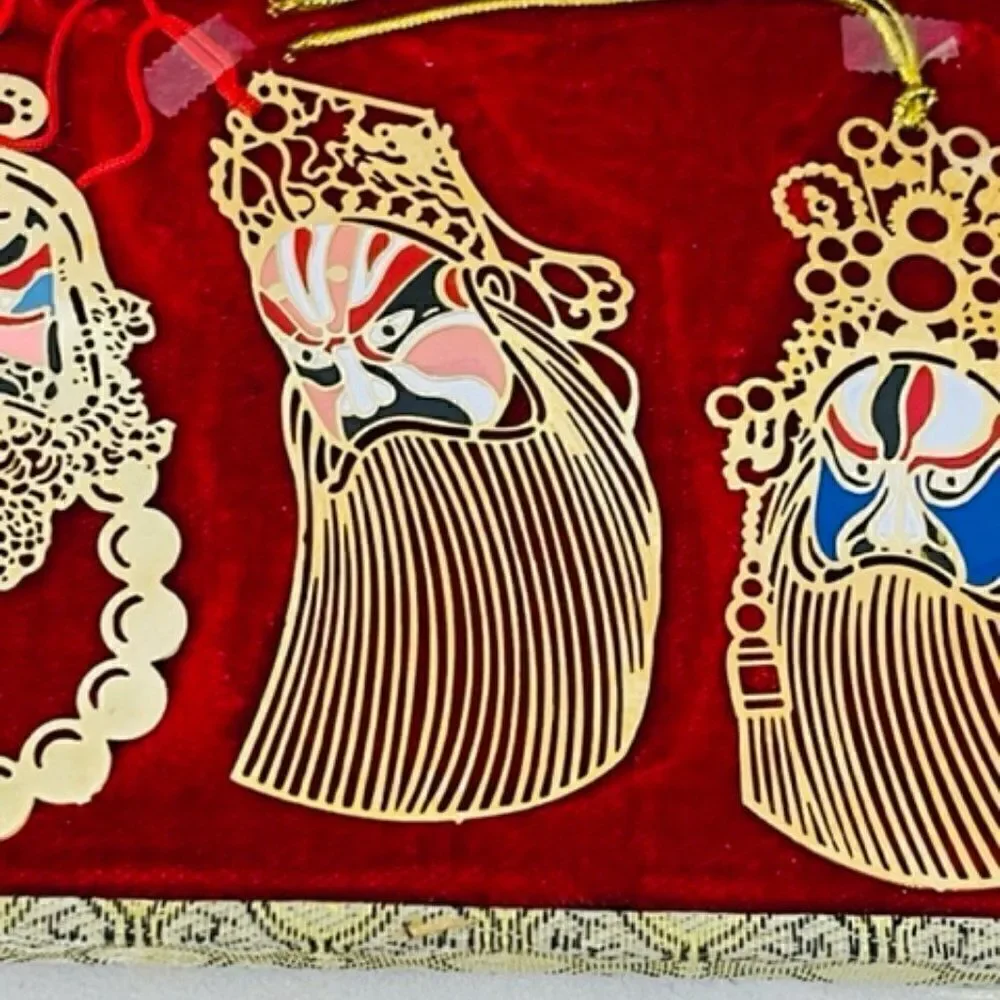5 Oriental Asian Mask Gold metal Bookmarks Ornaments All are 3.25
